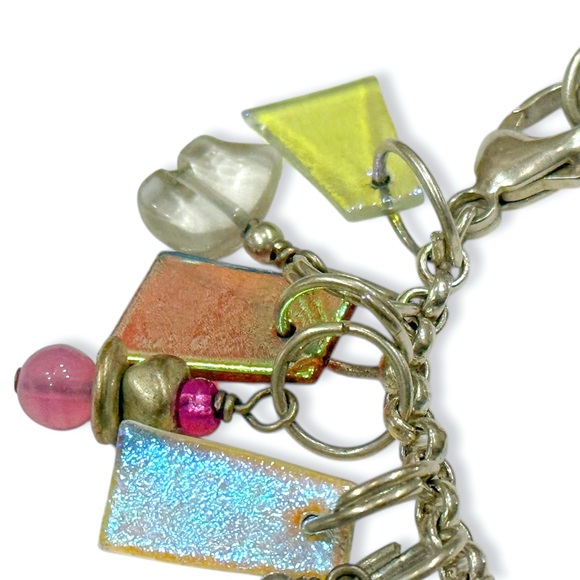 Harold Lujan Dichroic Rainbow Glass Charm Bracelet and Earrings Set - Picture 11 of 17